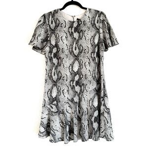 NWT Rachel Zoe Women’s Gray Snakeskin Printed Shift Dress Flounce Hem $350